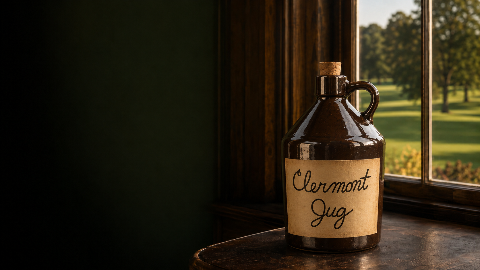 Brown ceramic Clermont Jug overlooking a sunlit golf course